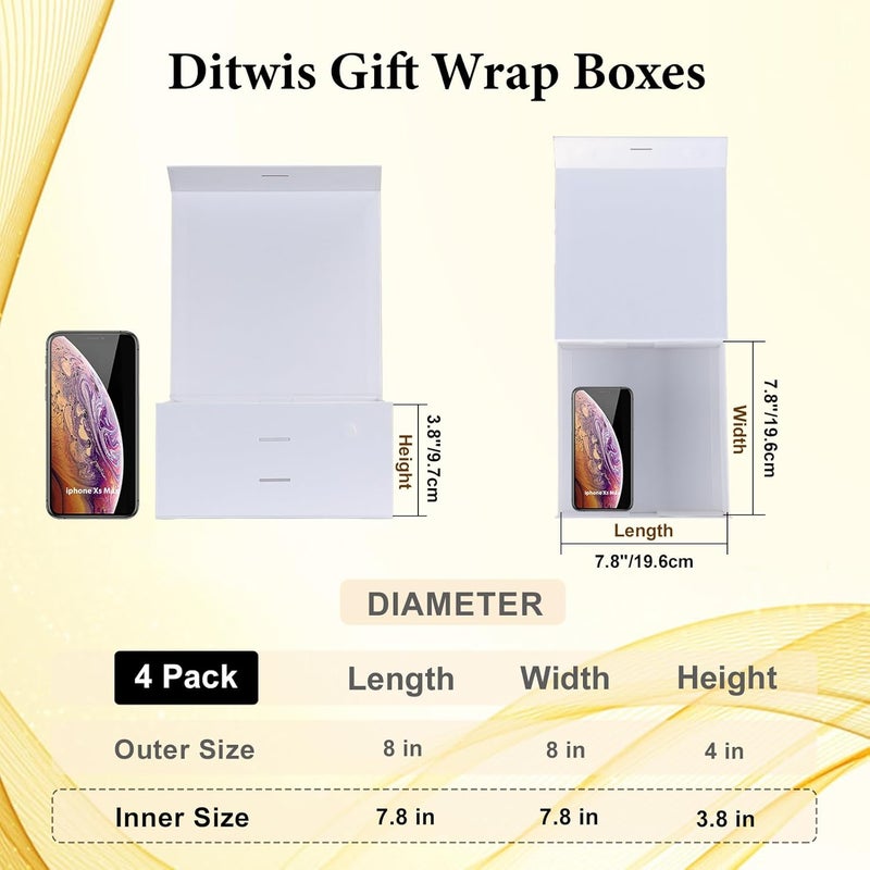 Ditwis 4 Pack 8x8x4 Inches White Gift Boxes with Ribbon, Magnetic Gift Box with Lid for Wedding, Groomsmen Bridesmaid Proposal, Birthdays, Mother's Day - Image 2